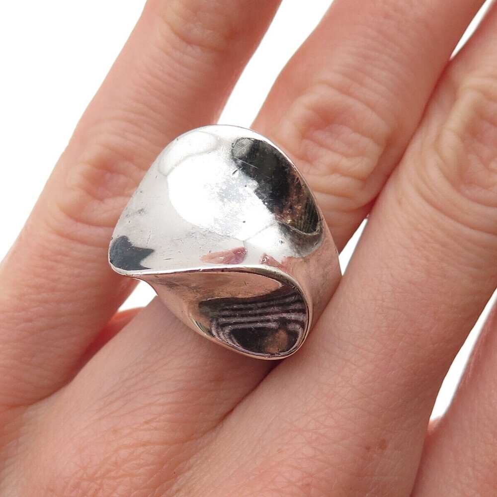 925 Sterling Silver Vintage Mexico Modernist Oxidized Ring Size 5.5 - Picture 1 of 9